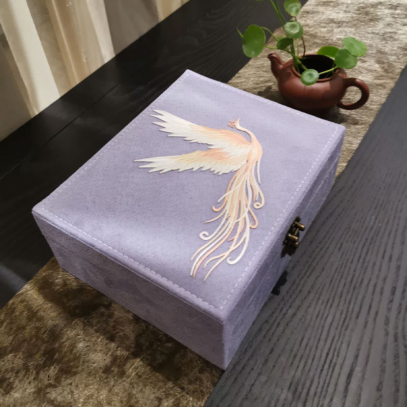 Buddha Stones Purple Phoenix Jewelry Box Organizer Two-Layer Jewelry Storage Box Flannel Box Jewelry Box BS 9
