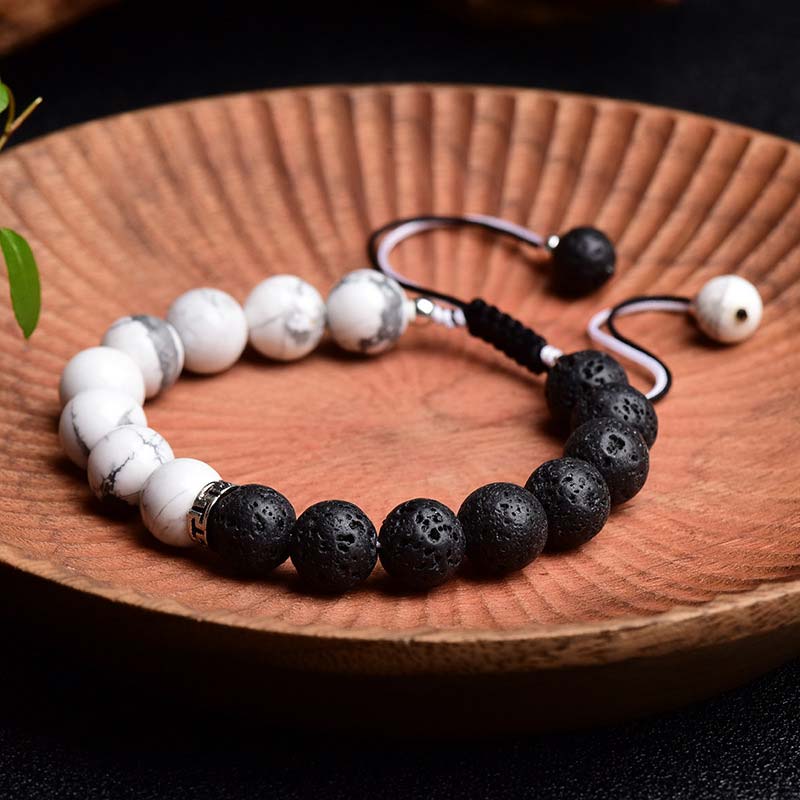 Buddha Stones Yin Yang Lava Stone Protection Bracelet Bracelet BS 3