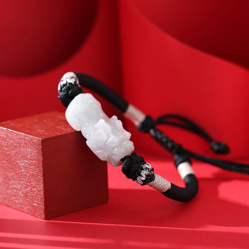Buddha Stones Handmade Natural Jade PiXiu Luck Prosperity Braided String Bracelet Bracelet BS 1