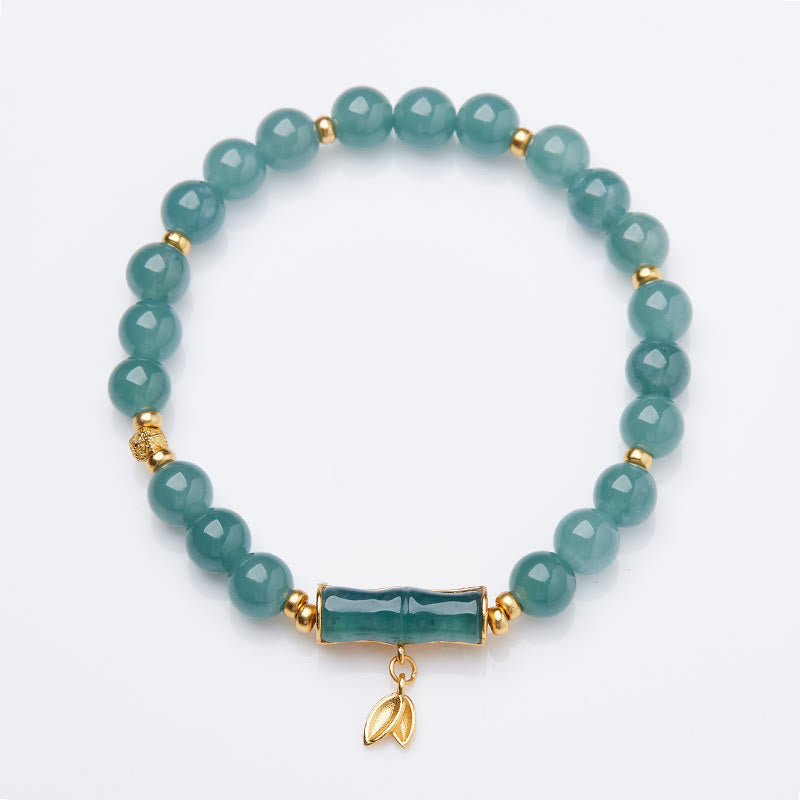 Buddha Stones 925 Sterling Silver Plated Gold Natural Green Jade Bamboo Charm Luck Bracelet Bracelet BS Jade(Wrist Circumference 14-16cm)