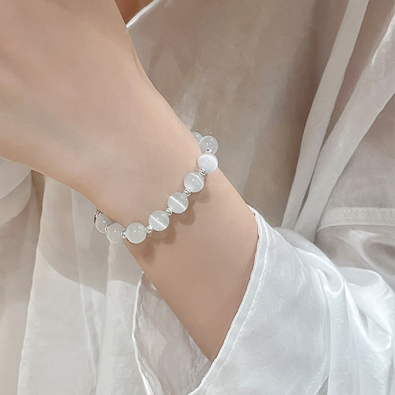 Buddha Stones Natural Cat's Eye Moonstone Strawberry Quartz PiXiu Support Bracelet Bracelet BS 5