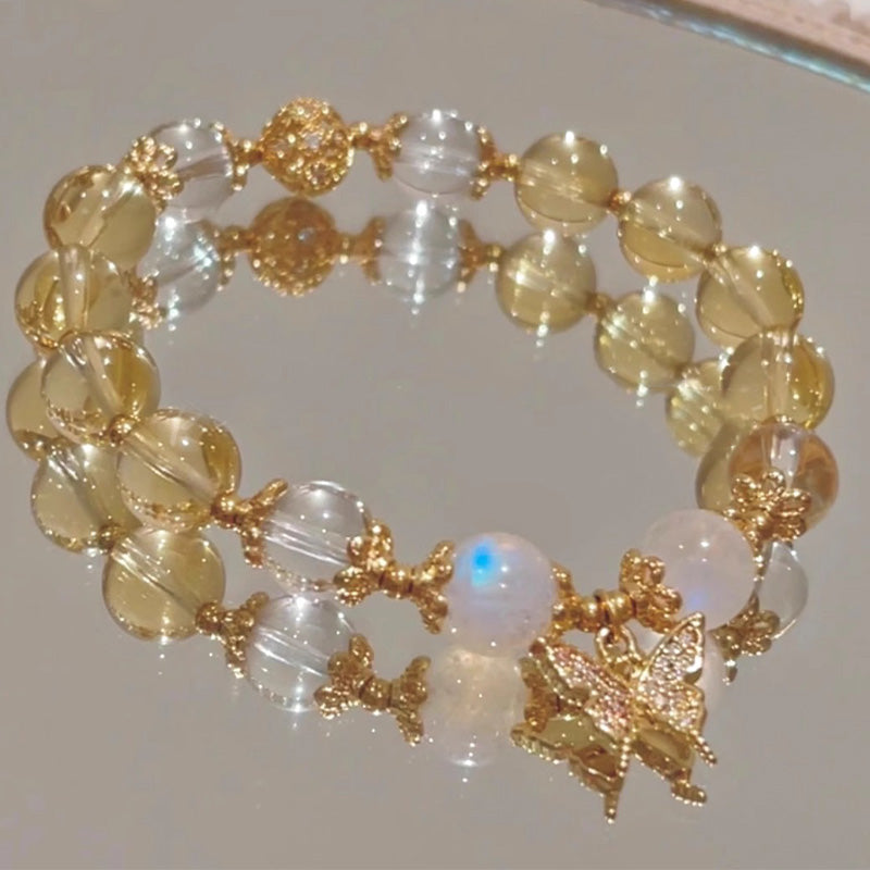 Buddha Stones Citrine Moonstone Butterfly Charm Prosperity Protection Bracelet Bracelet BS 2