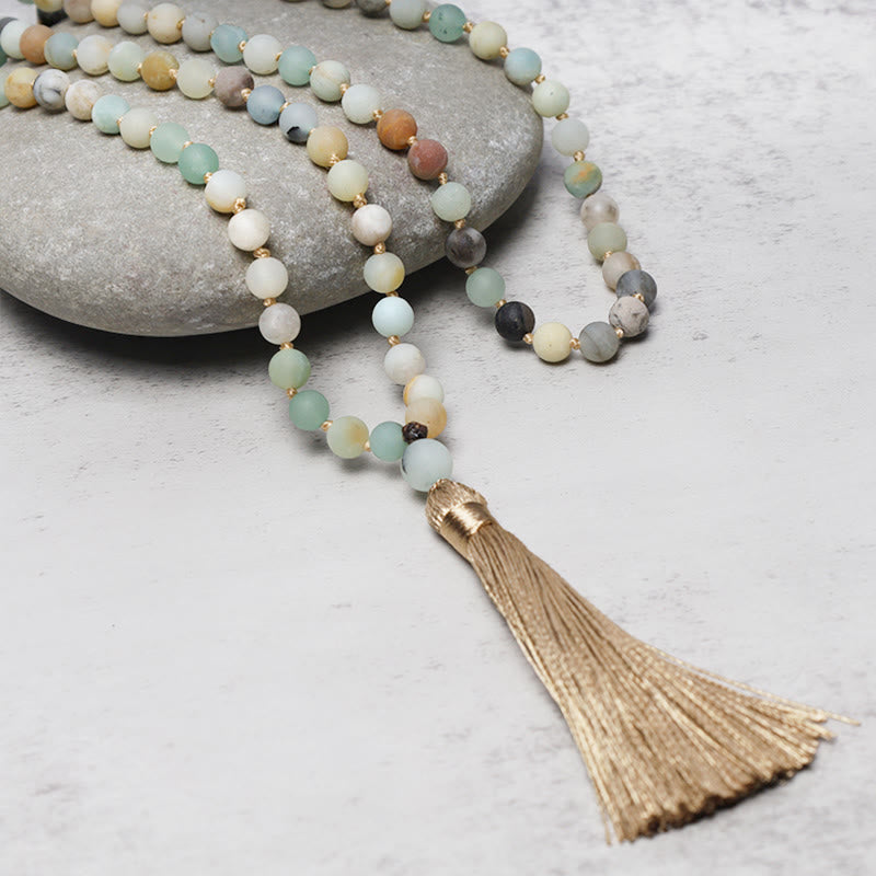 Buddha Stones 108 Amazonite Beads Tassel Mala Bracelet Mala Bracelet BS main