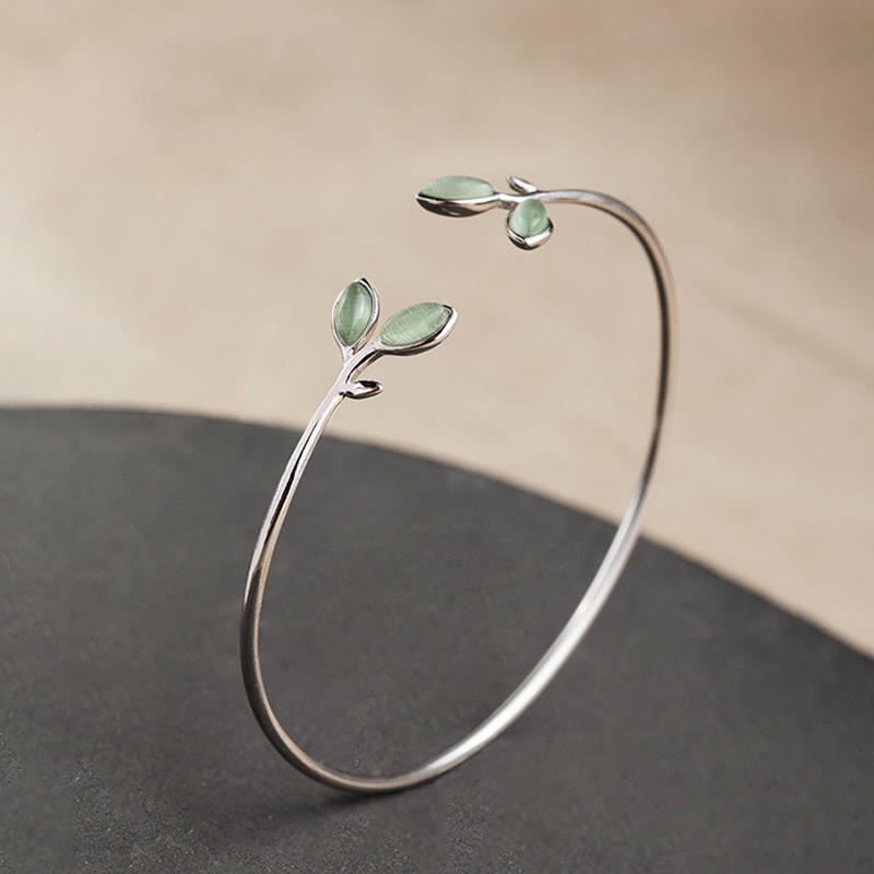 Foviel Leaf Pattern Cat Eye Support Cuff Bracelet Bangle