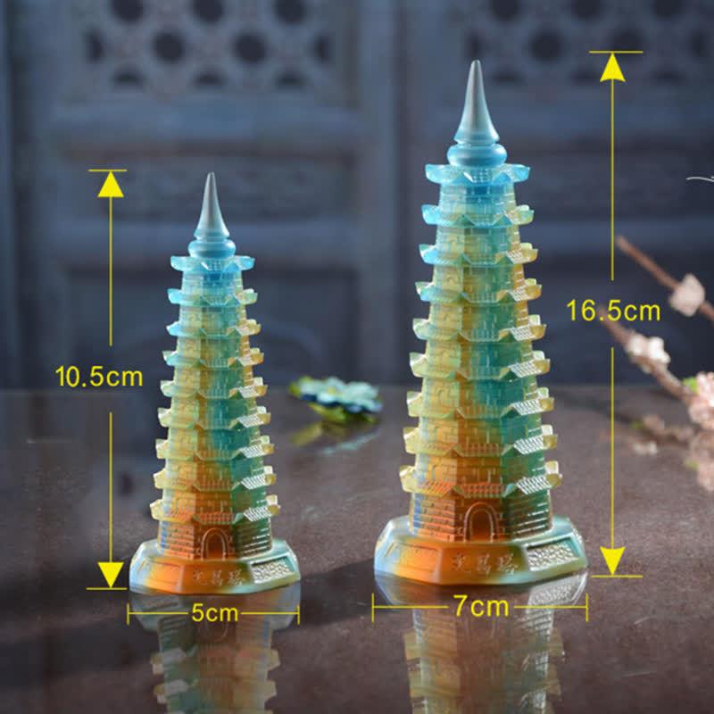 Buddha Stones Feng Shui Wenchang Tower Handmade Liuli Crystal Pagoda Art Piece Luck Home Office Decoration Decorations BS 12