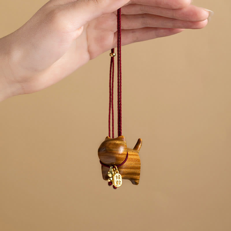 Buddha Stones Ebony Wood Green Sandalwood Lucky Cat Fu Character Lucky Fortune Bell Balance Car Hanging Decoration Car Hanging Decoration BS 9