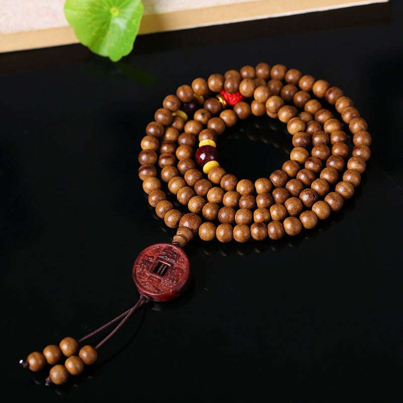 Buddha Stones 108 Mala Beads Peach Wood Bodhi Seed Lotus Prayer Meditation Bracelet Mala Bracelet BS 7