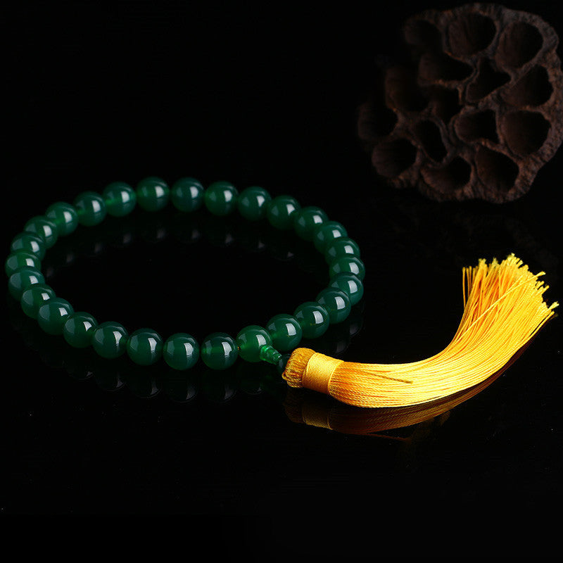 Buddha Stones Natural Green Agate Wrist Mala Power Tassels Pocket Mala Car Decoration Wrist Mala&Decorations BS 5
