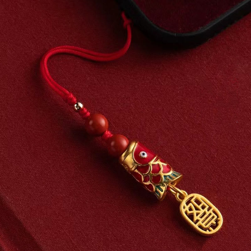 Buddha Stones Koi Fish Cinnabar Attracting Wealth Wish Ruyi Charm Luck Phone Hanging Decoration Phone Hanging Decoration BS 26