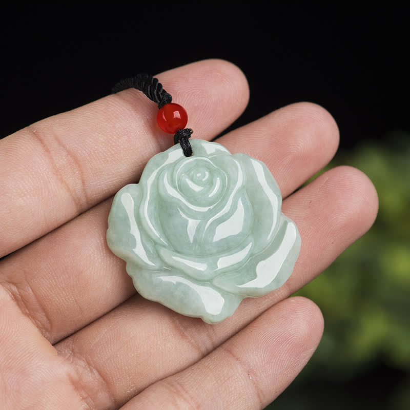 Buddha Stones Lotus Pattern Jade Abundance Prosperity Necklace String Pendant Necklaces & Pendants BS 4