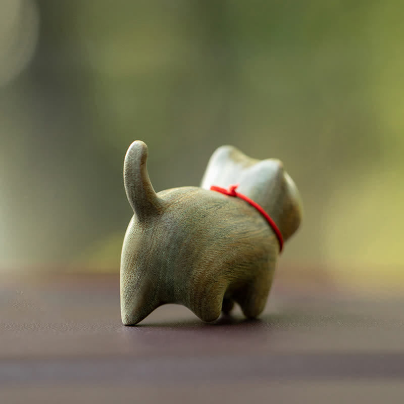 Foviel Green Sandalwood Small Leaf Red Sandalwood Cute Cat Animals Soothing Peace Decoration