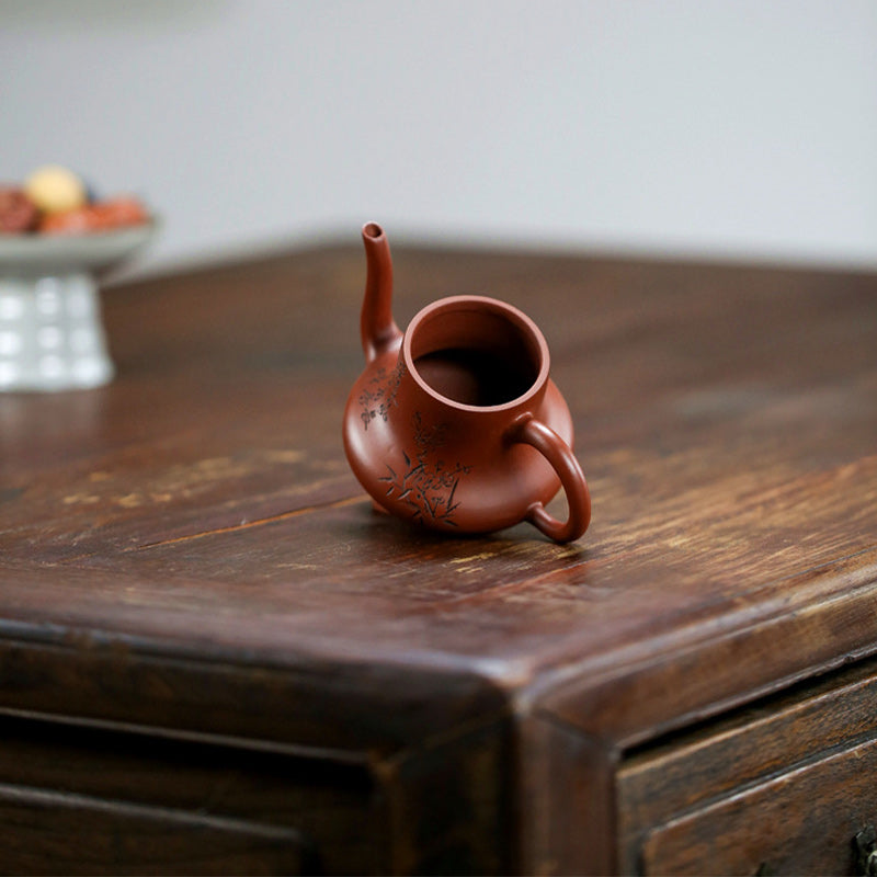 Buddha Stones Vintage Bamboo Peach Blossom Purple Clay Kung Fu Teapot Teapot BS 17