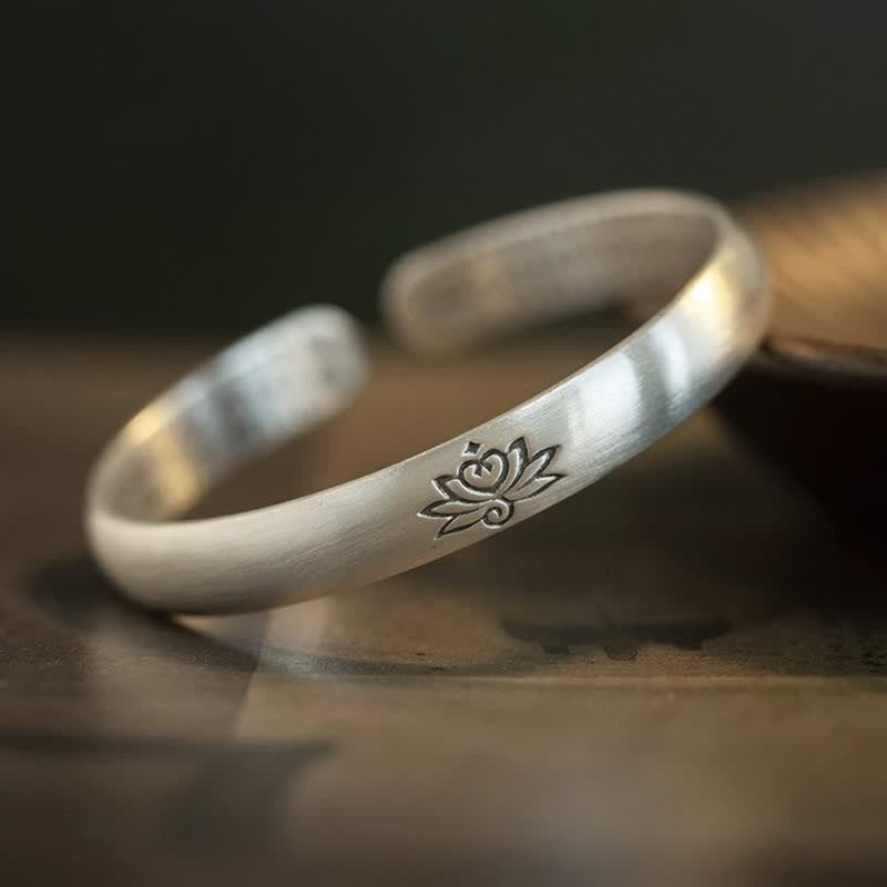 Buddha Stones Lotus Flower Heart Sutra White Copper Healing Luck Bracelet - Copper(Inner Diameter 55mm) - image 0