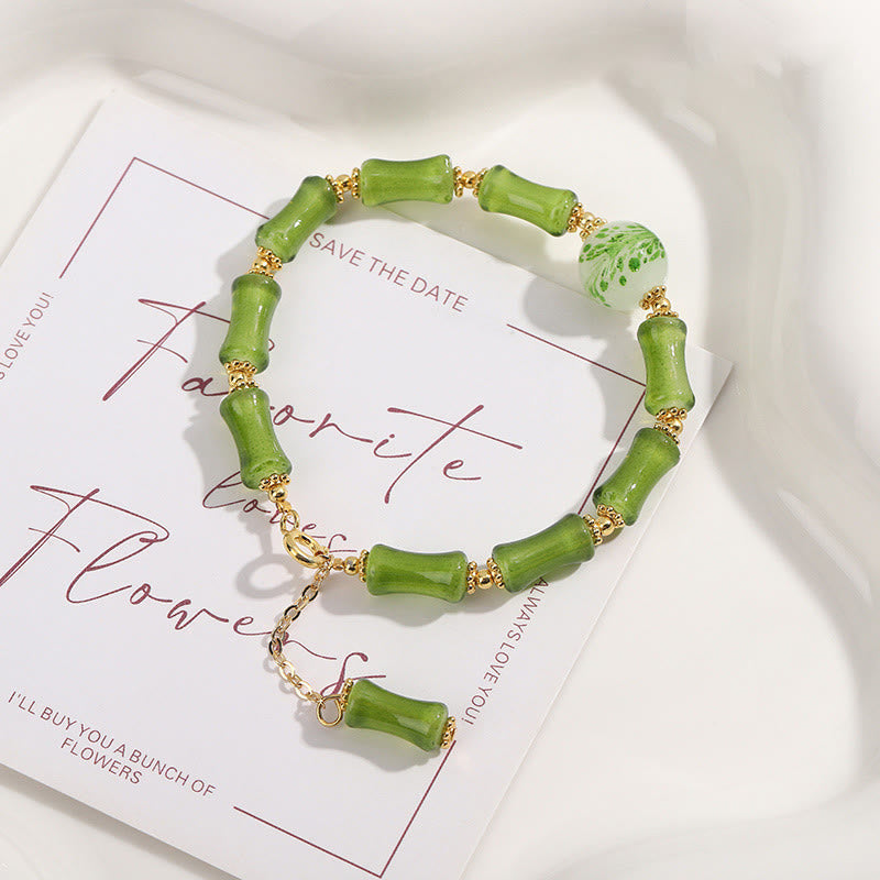 Buddha Stones Green Bamboo Pattern Liuli Crystal Moss Agate Wealth Chain Bracelet Bracelet BS 2