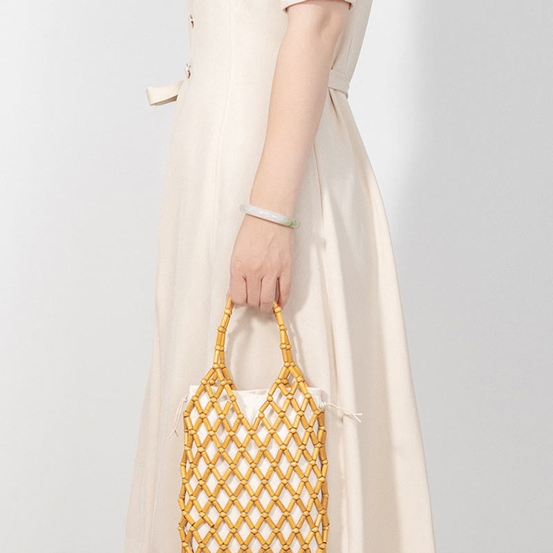 Buddha Stones Hand-woven Mesh Hollow Wooden Beads Handbag Handbags BS 15