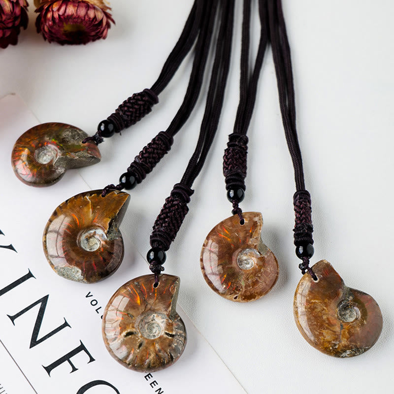 Buddha Stones Natural Ammonite Fossil Snail Pattern Meditation Healing Necklace Pendant Necklaces & Pendants BS 5