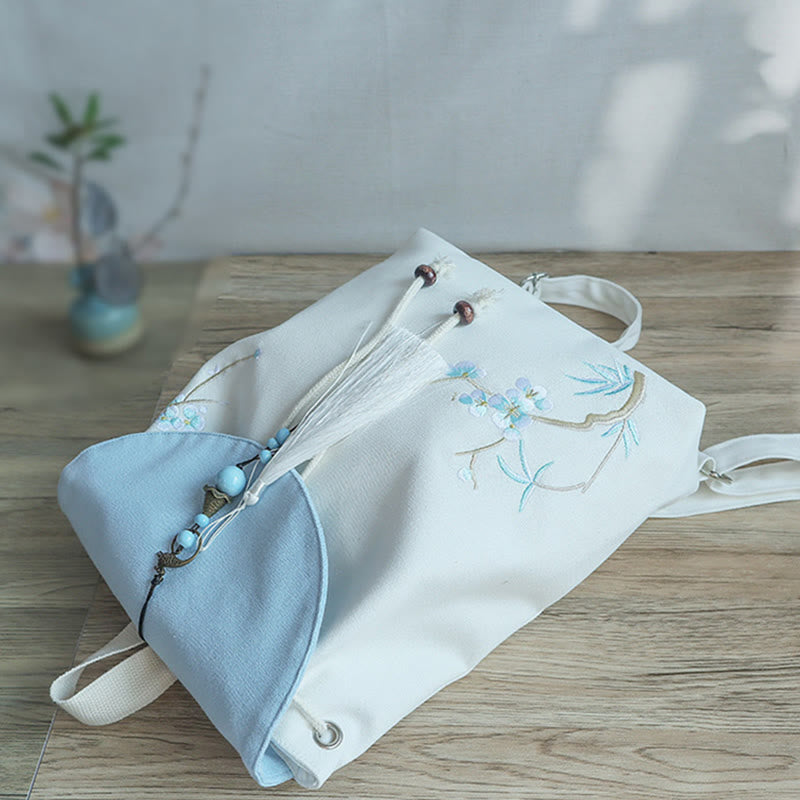 Buddha Stones Handmade Embroidered Large Capacity Canvas Backpack Backpack BS 45