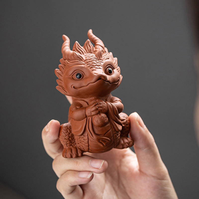 Buddha Stones Luck Dragon Wealth Tea Pet Purple Clay Figurine Decoration Decorations BS 11