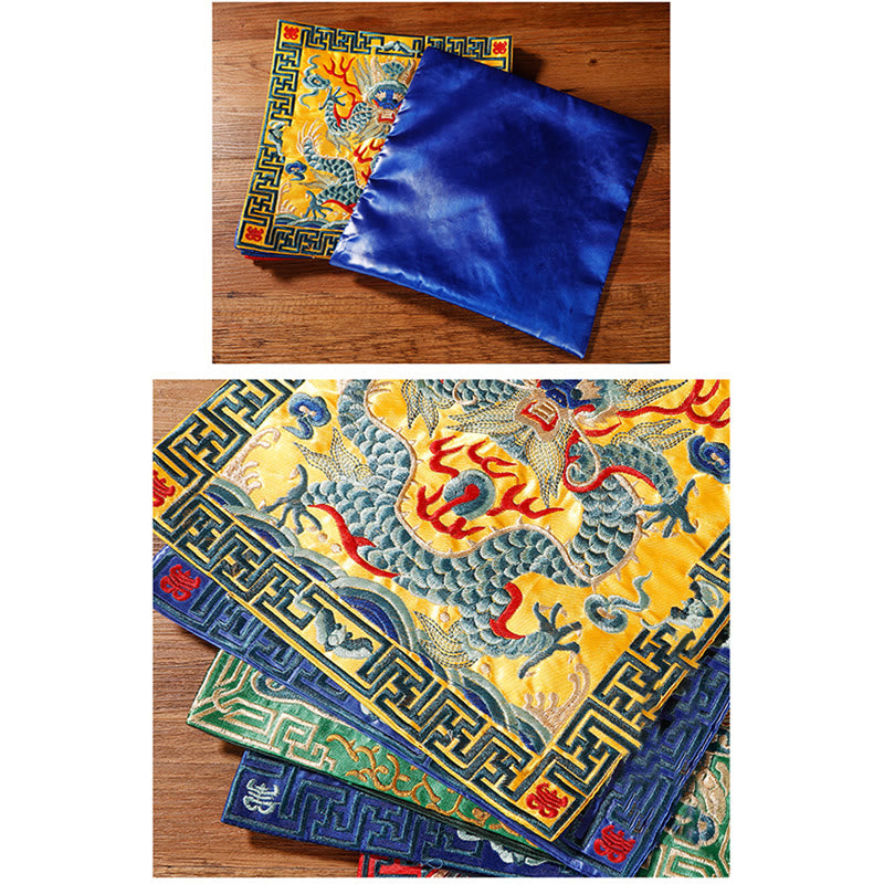 Buddha Stones Crane Phoenix Dragon Kirin Embroidered Cup Mat Pad Tea Cup Coaster Square Kung Fu Tea Mat Tea Mat BS 37