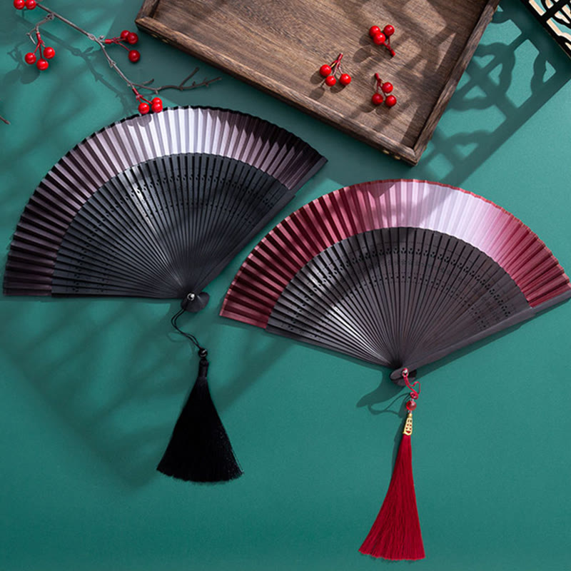 Buddha Stones Gradient Handheld Silk Bamboo Folding Fan