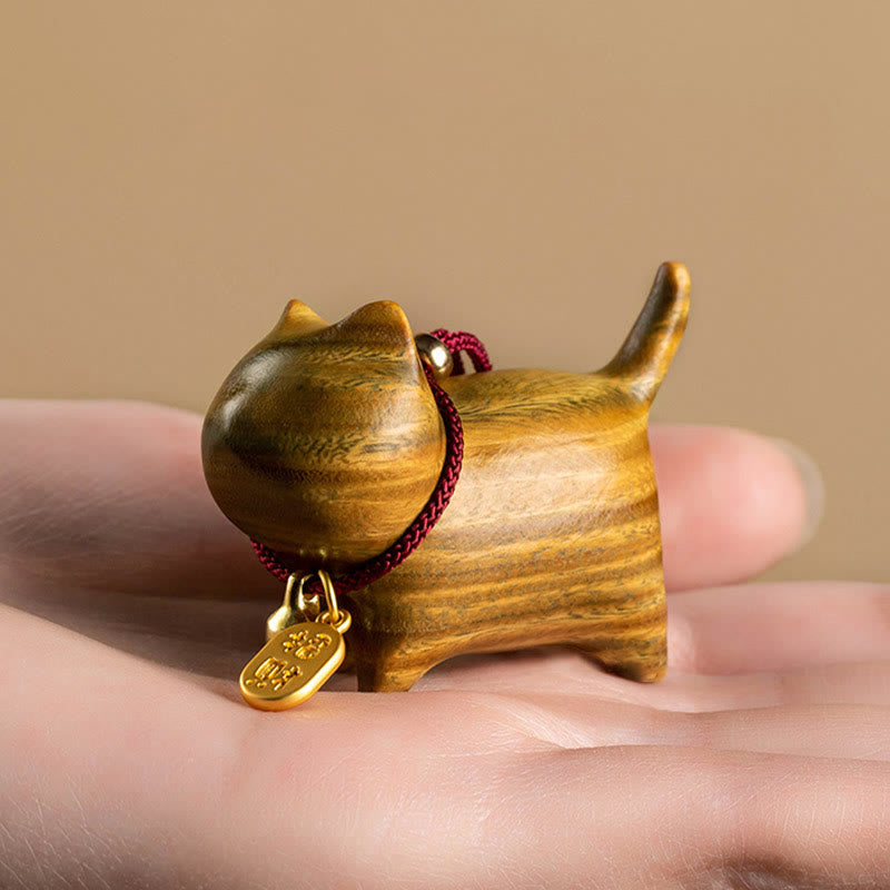 Buddha Stones Ebony Wood Green Sandalwood Lucky Cat Fu Character Lucky Fortune Bell Balance Car Hanging Decoration Car Hanging Decoration BS 11