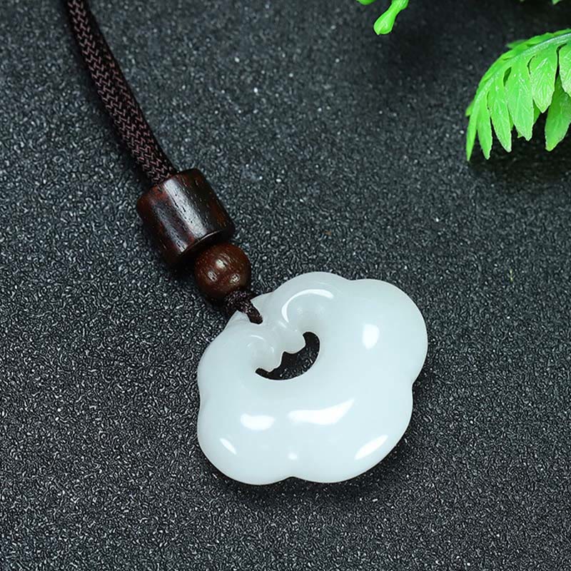 Buddha Stones Tianshan Jade Golden Silk Jade Chinese Lock Charm Abundance Necklace Pendant 12