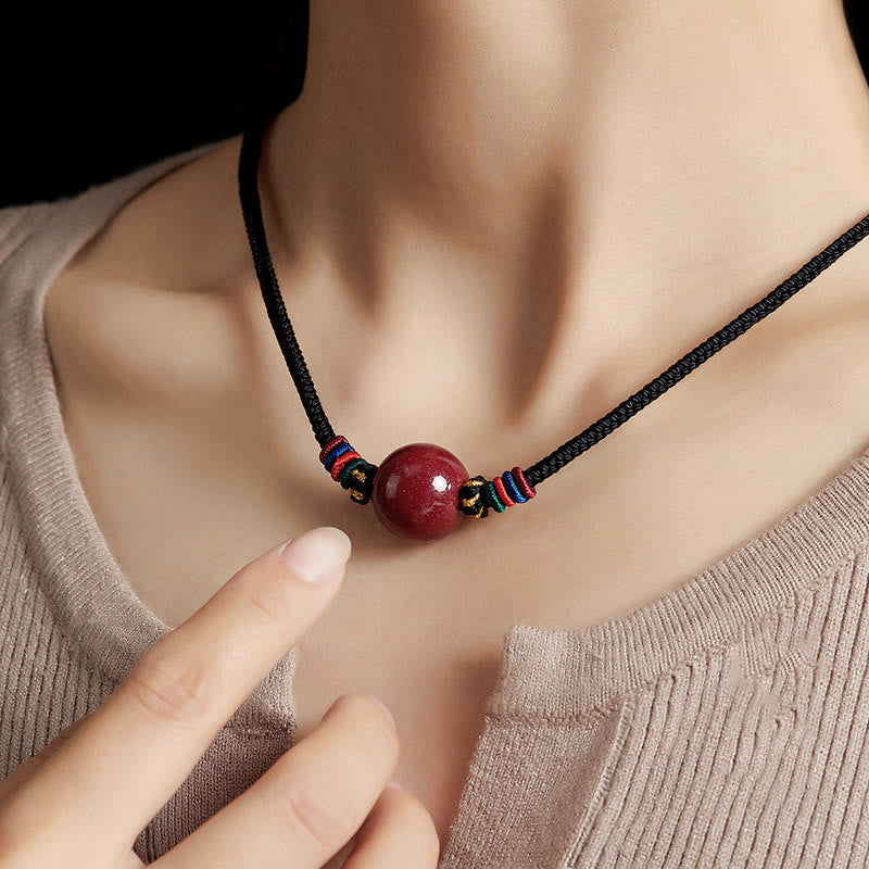 Buddha Stones Cinnabar Bead Blessing String Necklace Pendant Necklaces & Pendants BS 20mm