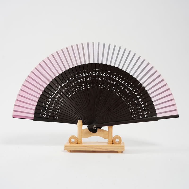 Buddha Stones Gradient Color Hollow Engraved Handheld Bamboo Folding Fan Folding Fan BS Gradient Pink 20cm