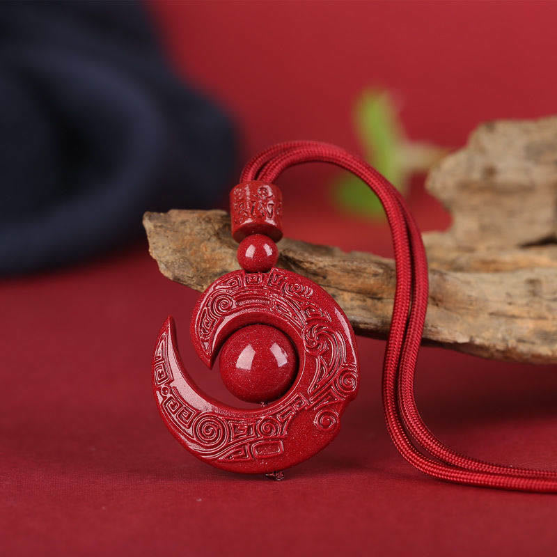 Buddha Stones One's Luck Improves Design Patern Natural Cinnabar Concentration Necklace Pendant Necklaces & Pendants BS 1