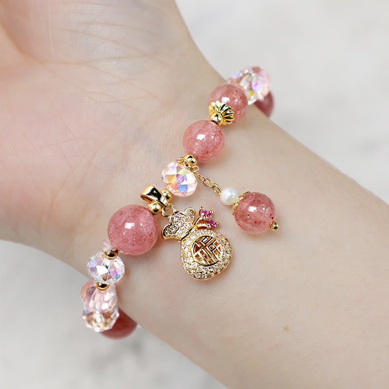 FREE Today: Love Healing Natural Strawberry Quartz Crystal Money Bag Charm Positive Bracelet FREE FREE 8
