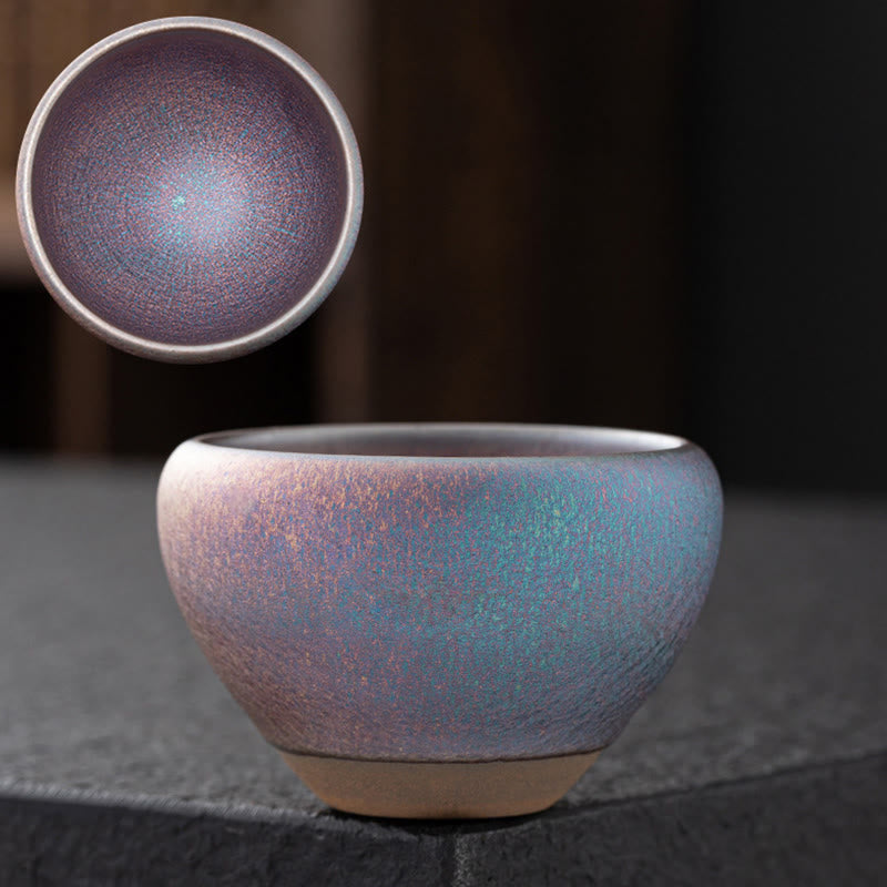 Buddha Stones Vintage Purple Rainbow Chinese Jianzhan Kiln Change Porcelain Teacup Kung Fu Tea Cup Jian Zhan Tea Cup BS 1