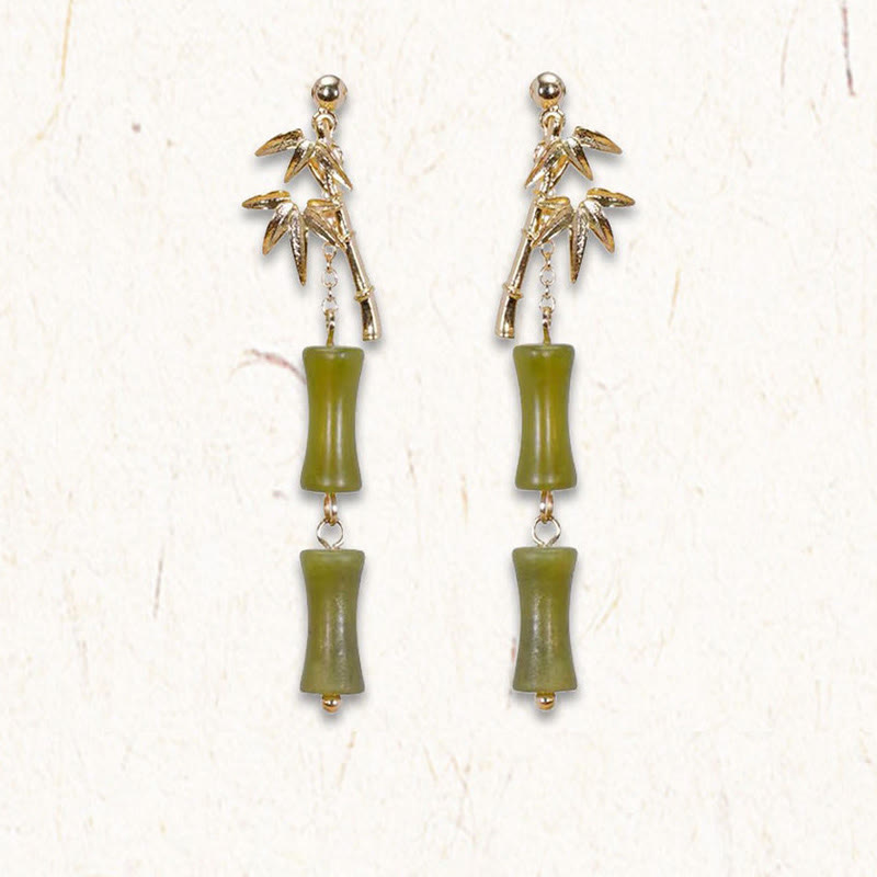 Buddha Stones 925 Sterling Silver Posts Copper Plated Gold Natural Peridot Bamboo Leaf Drop Earrings 4