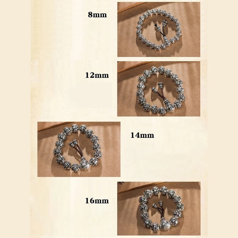 Buddha Stones Tibetan Om Mani Padme Hum Carved Alloy Beads Amulet Bracelet Bracelet BS 9