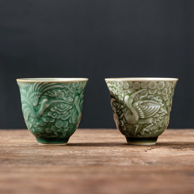 Buddha Stones Crane Pine Ceramic Teacup Kung Fu Tea Cup 80ml Cup BS main
