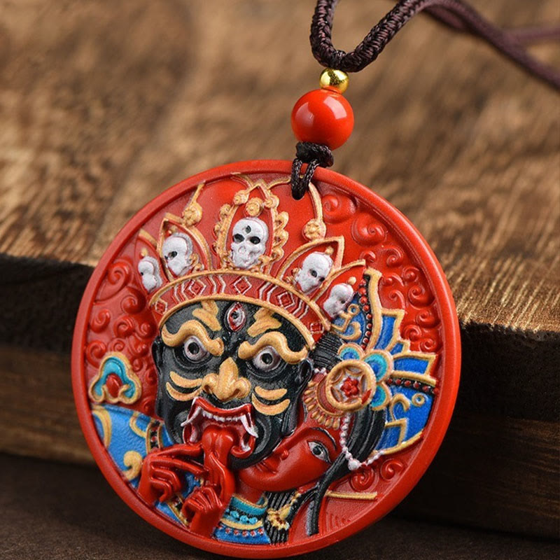 Buddha Stones Zakiram Goddess of Wealth Painted Cinnabar Blessing Necklace Pendant 9