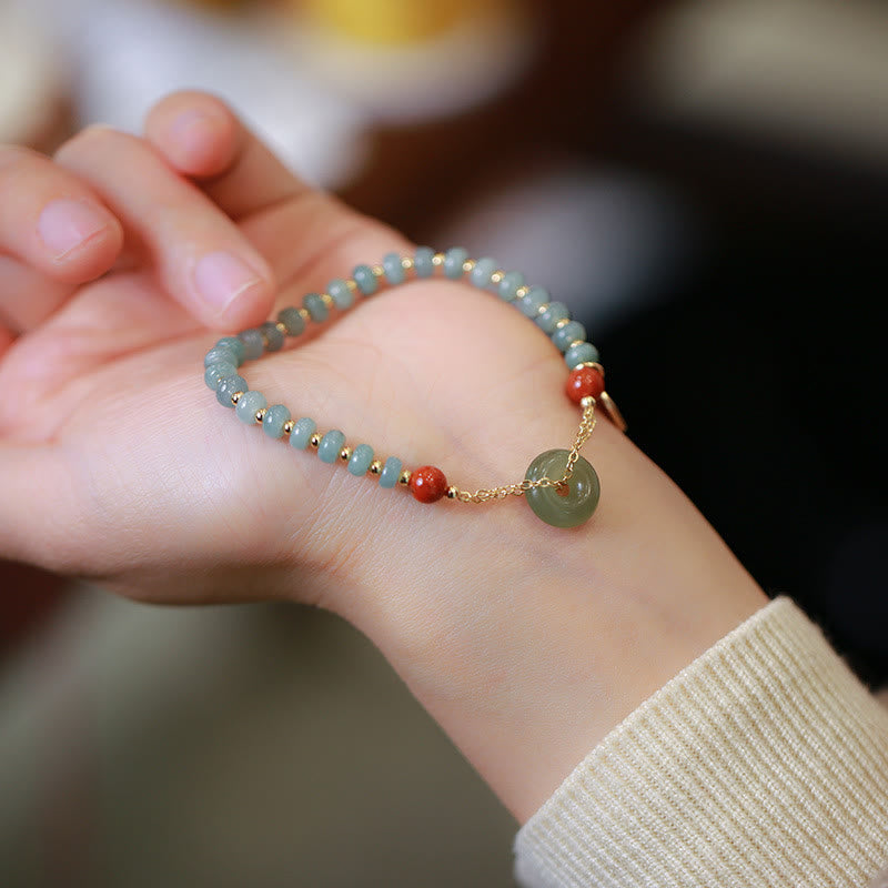Buddha Stones Natural Hetian Jade Red Agate Peace Buckle Lucky Fortune Bracelet Bracelet BS 3
