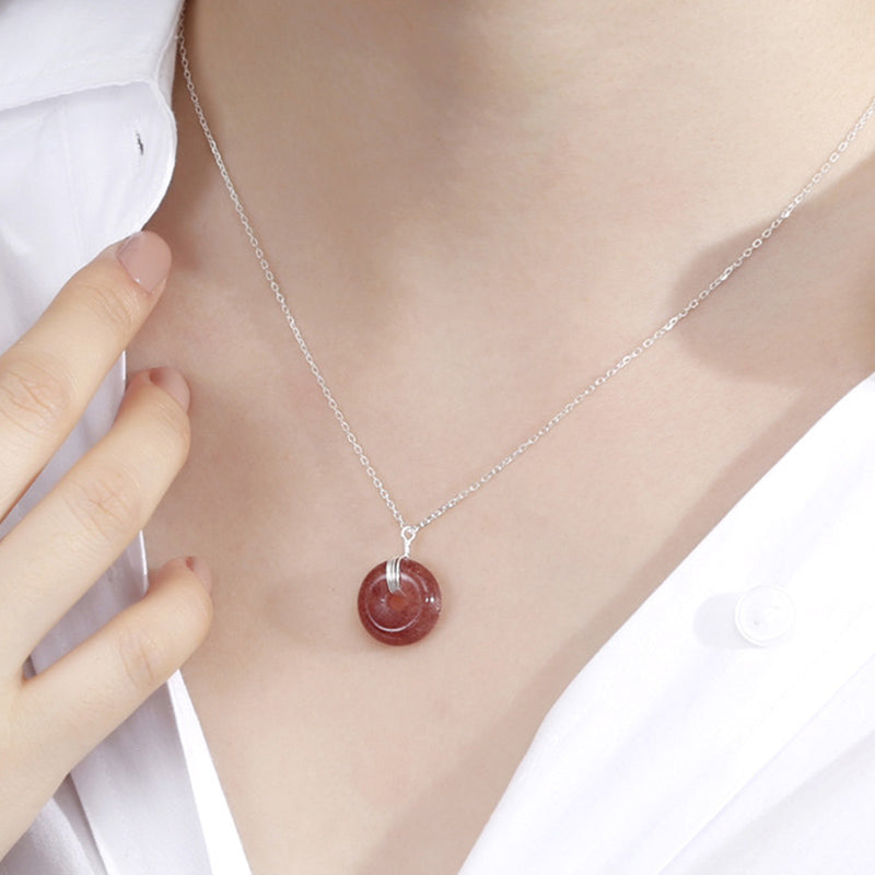 Buddha Stones 925 Sterling Silver Strawberry Quartz Healing Positive Necklace Necklaces & Pendants BS Silver