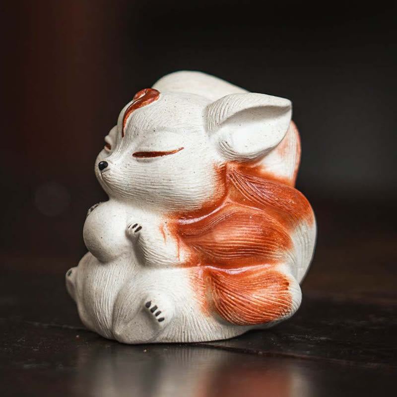Buddha Stones Mini Nine-Tailed Fox Purple Clay Luck Desk Decoration Decorations BS 2