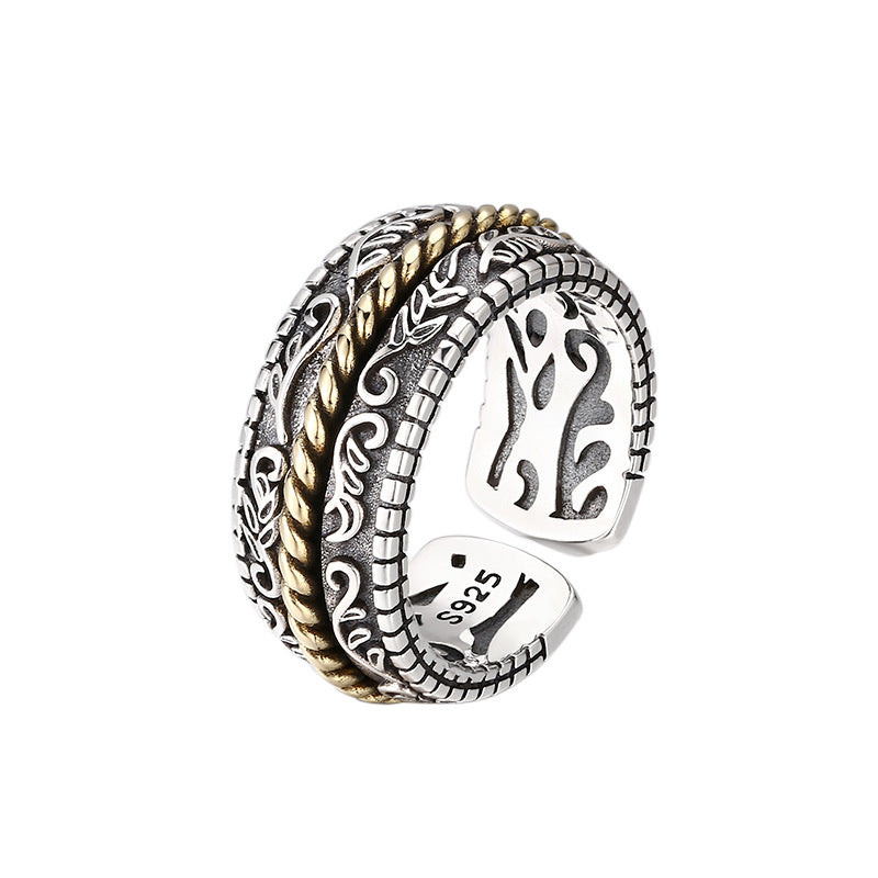 Buddha Stones 925 Sterling Silver Tang Dynasty Flower Design Luck Adjustable Ring Ring BS 5