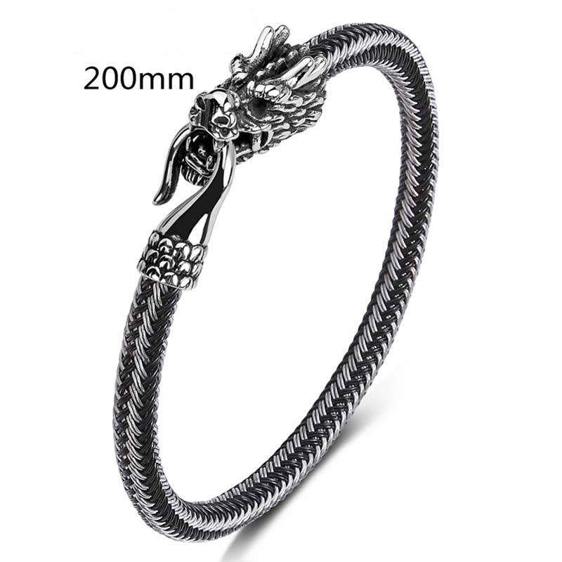 Buddha Stones Dragon Titanium Steel Protection Luck Bracelet Bracelet BS White&Black 200mm