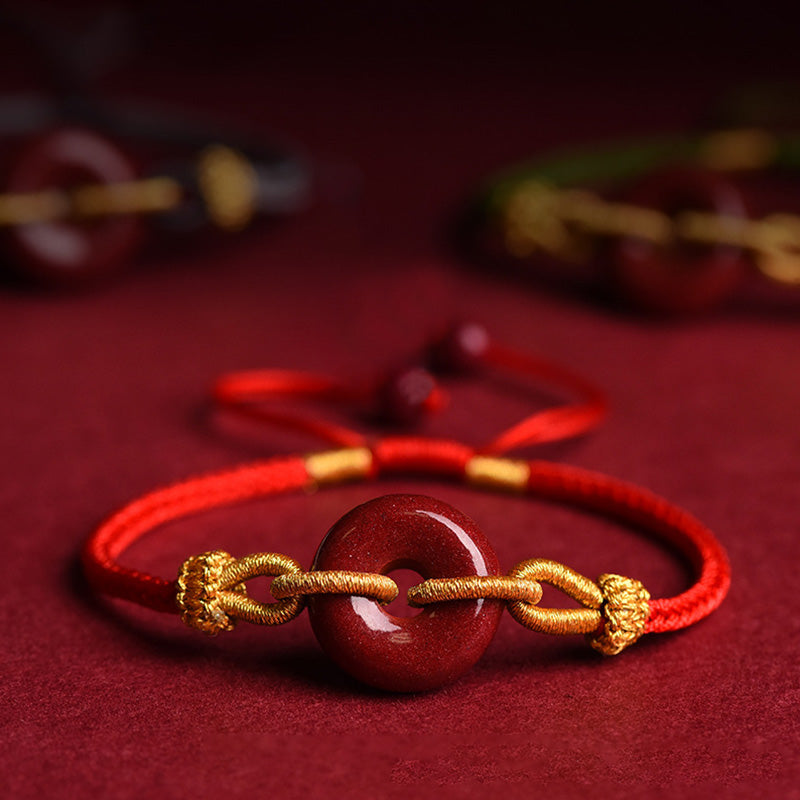 Buddha Stones Handmade Cinnabar Peace Buckle Blessing Braided Rope Bracelet Bracelet BS 5