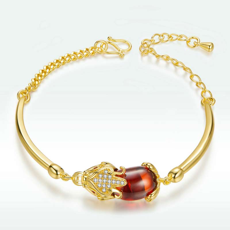 Buddha Stones FengShui Golden Red Agate PiXiu Wealth Luck Bracelet Bracelet BS 3