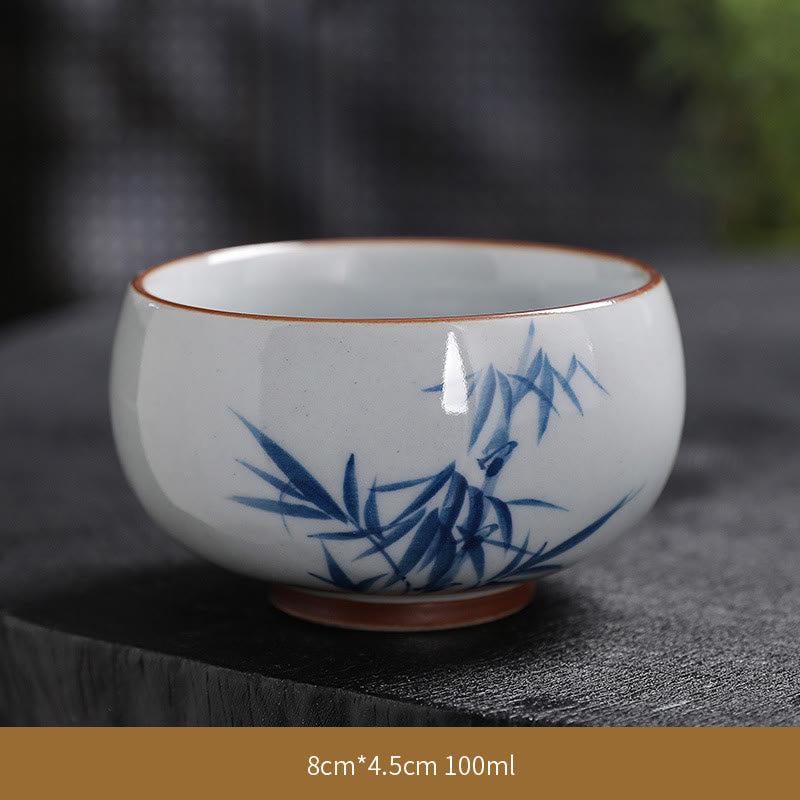 Buddha Stones Lotus Flower Leaf Bamboo Ceramic Teacup Kung Fu Tea Cups Cup BS Bamboo 8cm*4.5cm*100ml