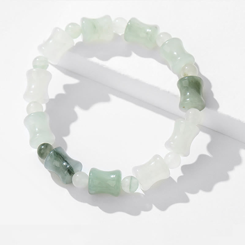 Buddha Stones Jade Coconut Shell Bamboo Pattern Abundance Luck Bracelet Bracelet BS 9