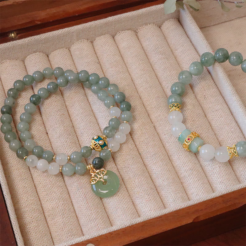 Buddha Stones Single Double Layer Jade Peace Buckle Luck Bracelet Bracelet BS 12