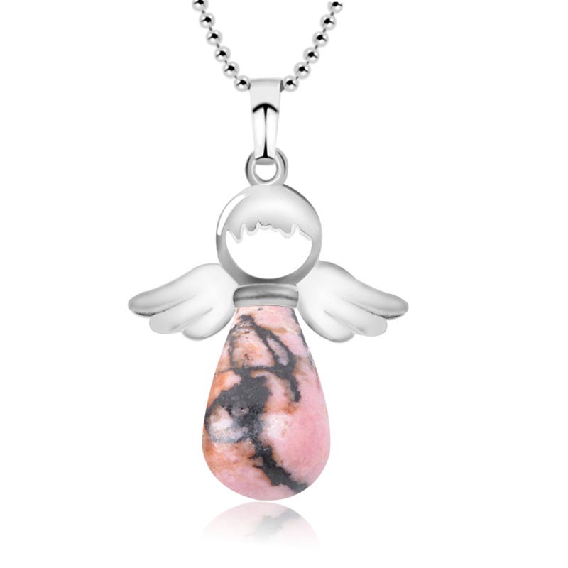 Buddha Stones Little Angel Wings Natural Crystal Luck Necklace Pendant - Rhodonite - image 8