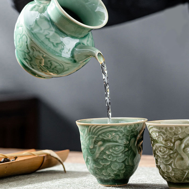 Buddha Stones Crane Pine Ceramic Teacup Kung Fu Tea Cup 80ml Cup BS 4
