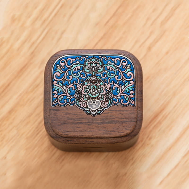 Buddha Stones Retro Handmade Black Walnut Wood Ring Jewelry Storage Box Leaf Wooden Gift Box Jewelry Storage Box BS 4