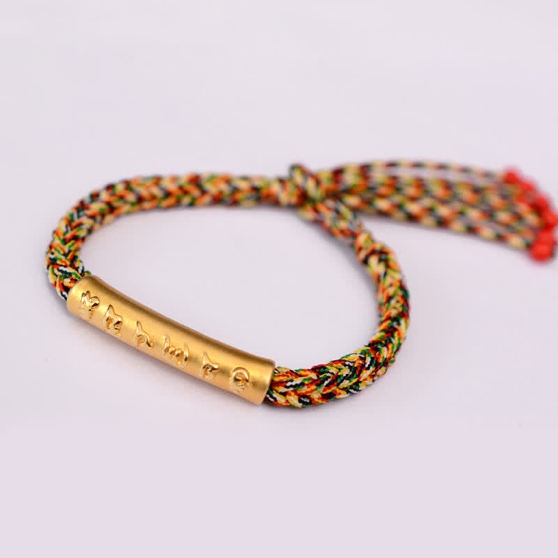 Buddha Stones 999 Sterling Silver Om Mani Padme Hum Protection Strength String Bracelet Bracelet BS 999 Sterling Silver Plated Gold Colorful(Bracelet Size 16+4.5cm)