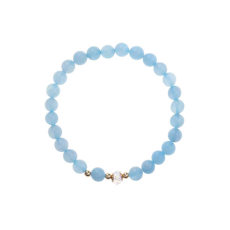 Buddha Stones 14K Gold Plated Copper Aquamarine White Crystal White Agate Blue Crystal Healing Bracelet 7